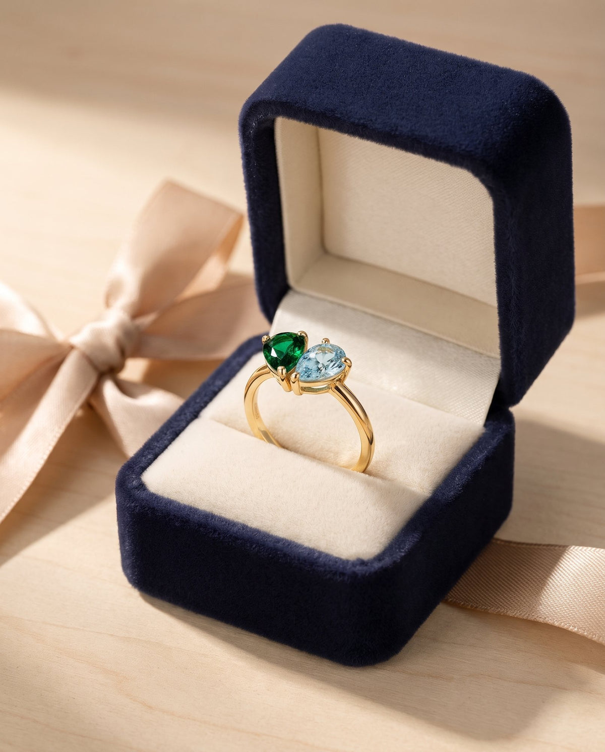 Duo Birthstone Ring in its navy gift box